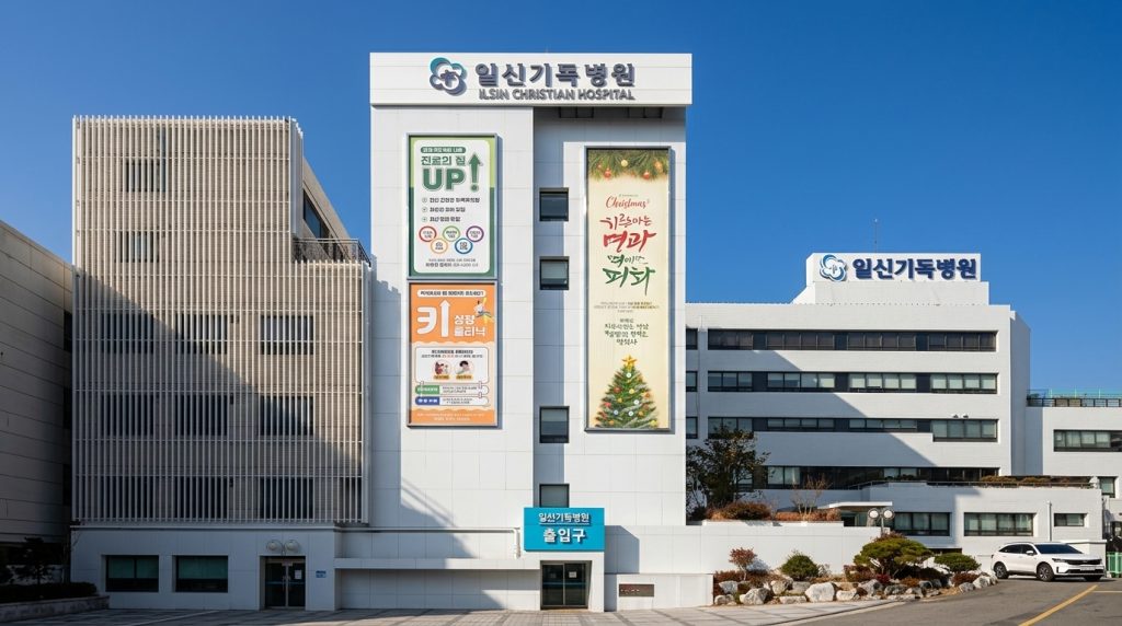 일신기독병원 건물 외경과 출입구 전경